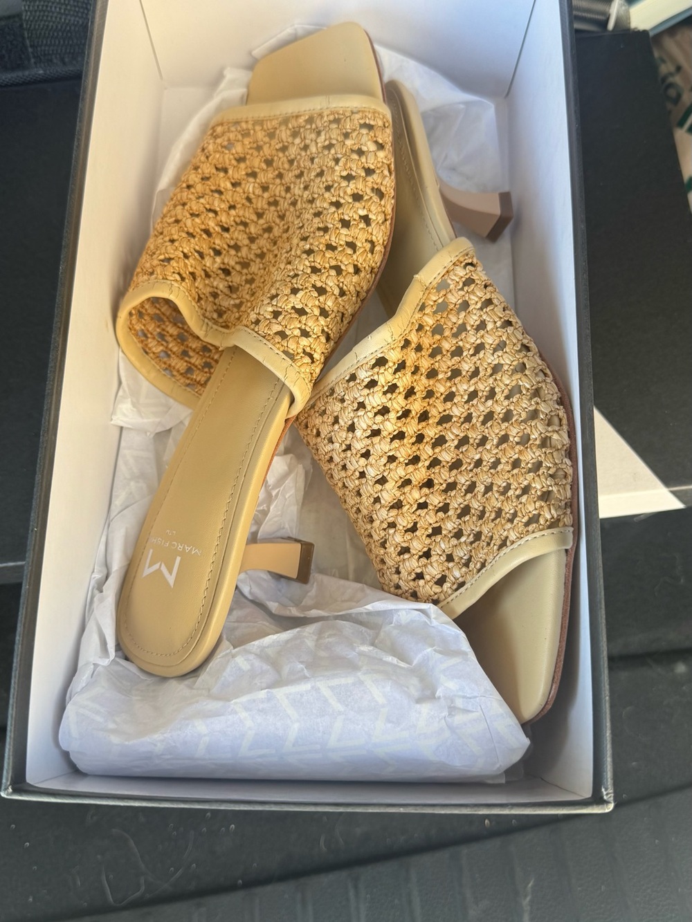 Marc Fisher Beige Woven Slide Mules